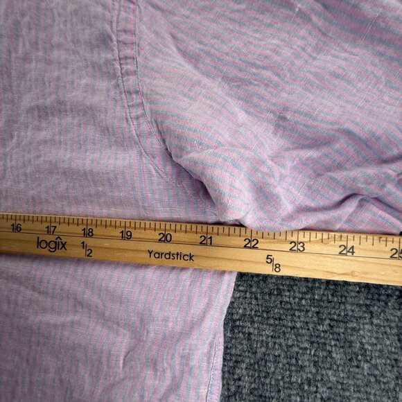 Thomas Pink Large Short Sleeve Striped Linen Pink Button Up Shirt Mens Spread - Picture 6 of 10